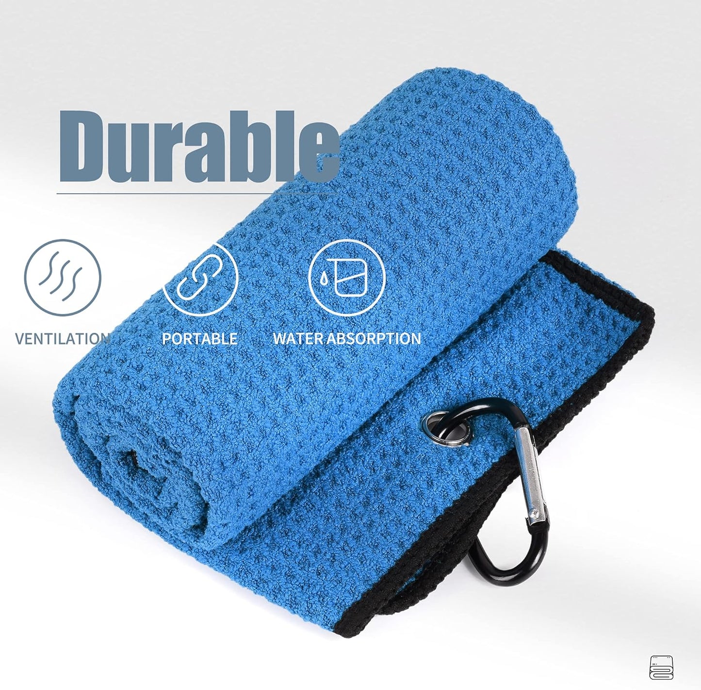 Microfiber Golf Towel, 16" X 24", Waffle Pattern Design with Carabiner Clip, Super Absorbent, Tri-Fold Large Golf Ball Towels, Golf Bag Accessories for Men and Women, Golf Gift（Blue）