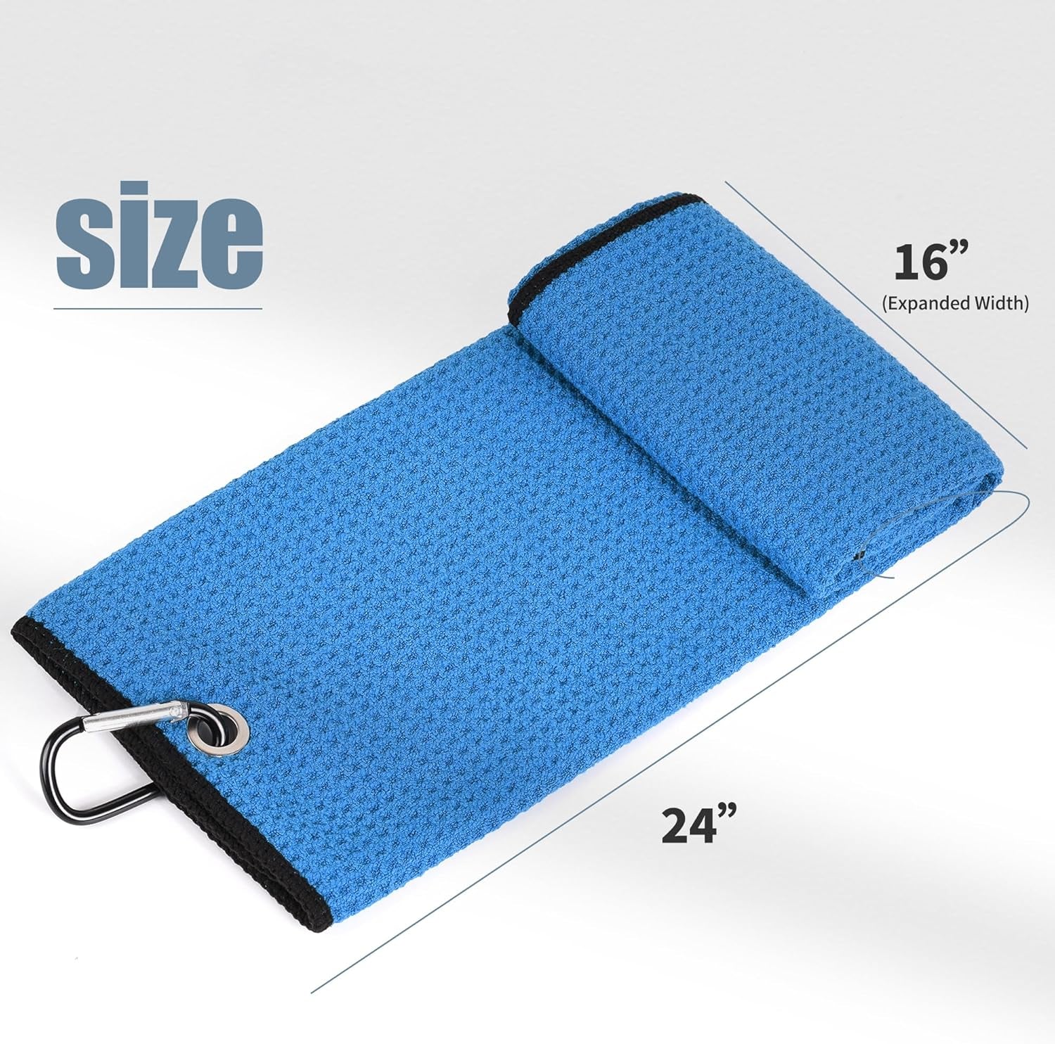 Microfiber Golf Towel, 16" X 24", Waffle Pattern Design with Carabiner Clip, Super Absorbent, Tri-Fold Large Golf Ball Towels, Golf Bag Accessories for Men and Women, Golf Gift（Blue）
