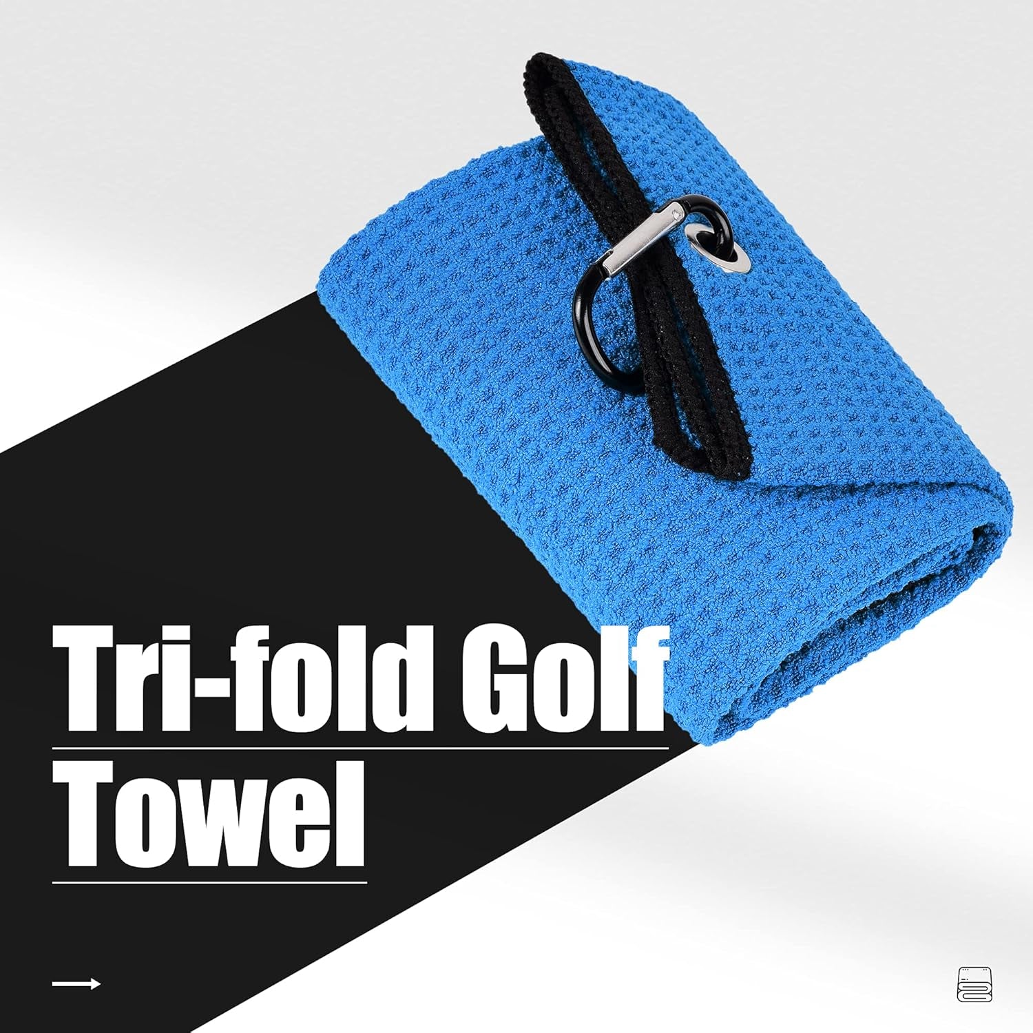 Microfiber Golf Towel, 16" X 24", Waffle Pattern Design with Carabiner Clip, Super Absorbent, Tri-Fold Large Golf Ball Towels, Golf Bag Accessories for Men and Women, Golf Gift（Blue）