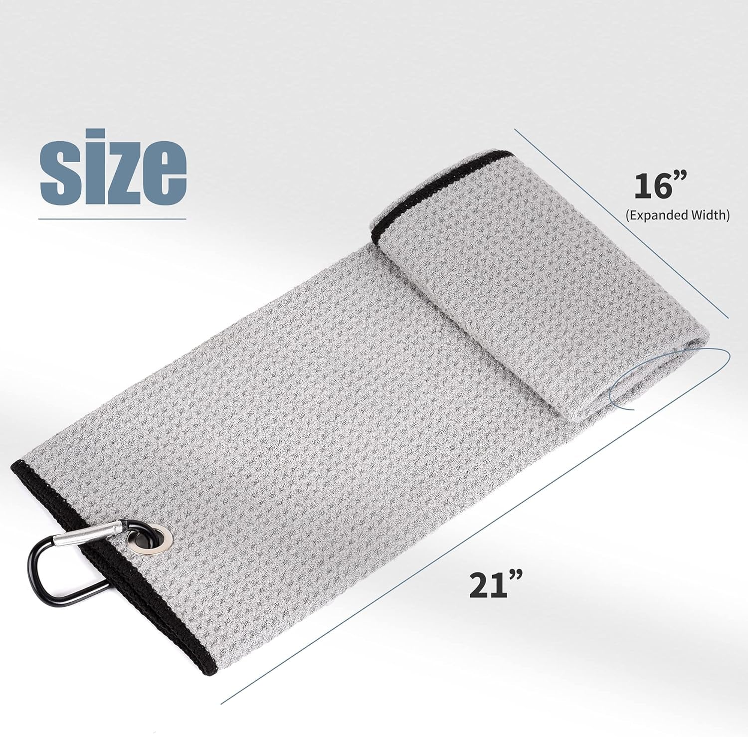 Microfiber Golf Towel, 16" X 24", Waffle Pattern Design with Carabiner Clip, Super Absorbent, Tri-Fold Large Golf Ball Towels, Golf Bag Accessories for Men and Women, Golf Gift（Gray）